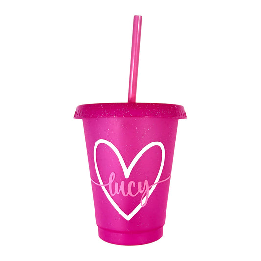 Personalized Pink Glitter Heart Cup